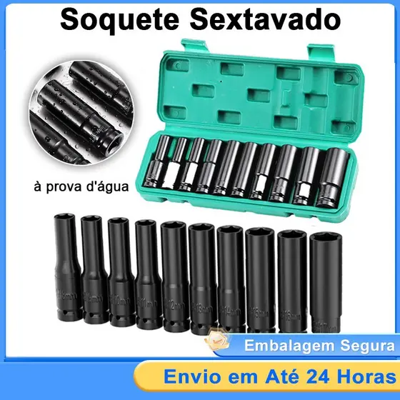 Jogo de Soquetes de De Impacto Longo 1/2 Polegadas com 10 Peças do 8 ao 24mm