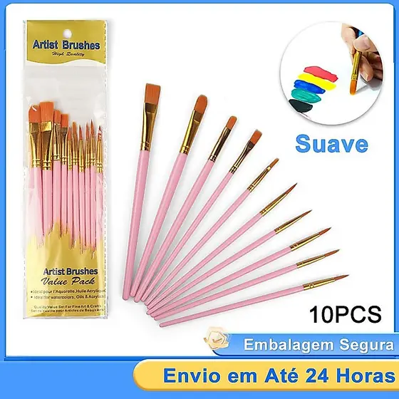 Conjunto De Pincéis De Pintura Profissional 10 Peças Para Aquarela E Pintura A Óleo Cerdas De Nylon