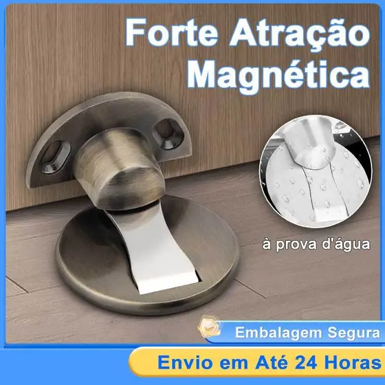 Prendedor Porta Magnético Sem Furo + Parafuso - Batente Anti-Impacto Inox Cromado, Fácil Instalação