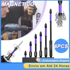Jogo 6Pcs Bits Magnético Ponteira Philips Parafusadeira Ph2 Imantado Antiderrapante Imã Sextavado