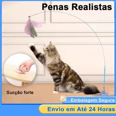 Brinquedo Interativo Varinha Pena Com Ventosa Que Fixa No Chão Para Gatos Adultos e Filhotes