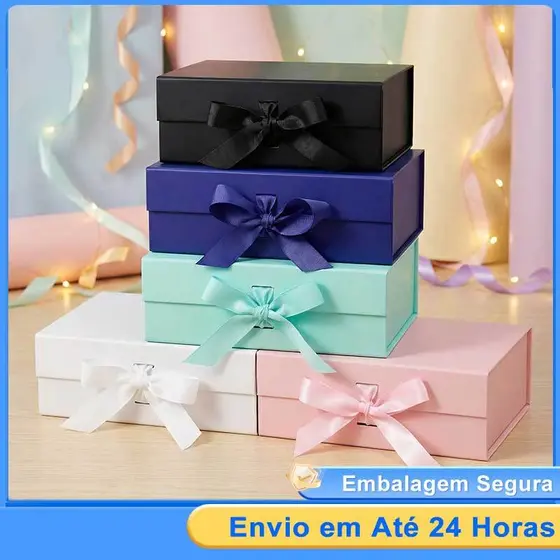 Caixa Presente Dobravél Rígida de Papel com Imã Laço em Cetim-22cm*17cm8.5cm