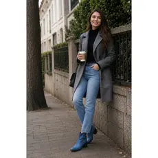 Bota Feminina Estilo Texana Na Cor Jeans Cano Curto