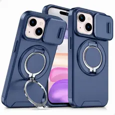 Capinha iPhone 13 Anti Impacto Azul Com Anel Giratório Proteção da Câmera Case Resistente