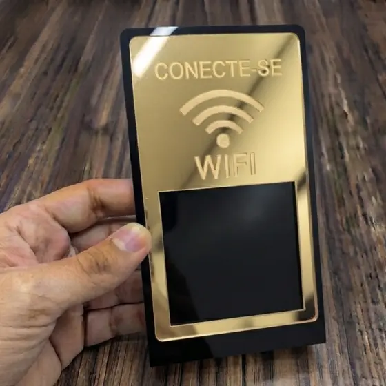 Placa WiFi QR Code Acrílico Espelhado Personalizada Senha do Wi-Fi Decoração