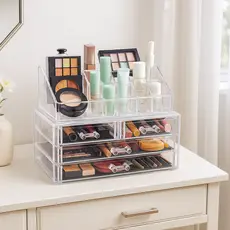 Organizador de Maquiagem Caixa Acrílico Transparente Portátil 4 Gavetas Cosméticos Bijuterias