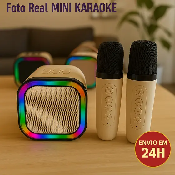 Caixa de Som mini Karaoke portatil 2 Microfones sem fio Alto-Falante Bluetooth Infantil Duplo