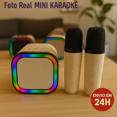 Caixa de Som mini Karaoke portatil 2 Microfones sem fio Alto-Falante Bluetooth Infantil Duplo