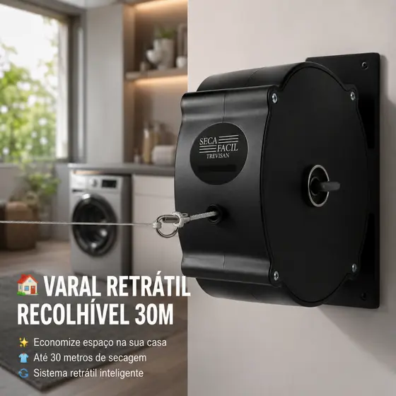Varal De Roupas Retrátil Recolhivel Parede Seca Fácil Corda 30m Manivela Apartamento