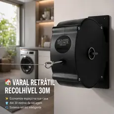 Varal De Roupas Retrátil Recolhivel Parede Seca Fácil Corda 30m Manivela Apartamento