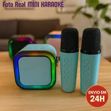 Caixa de Som mini Karaoke portatil 2 Microfones sem fio Alto Falante Bluetooth Infantil Duplo