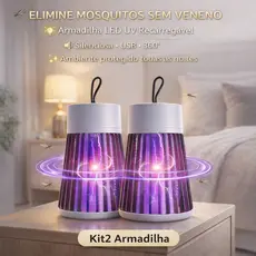 Kit 2 Luminária Mosquiteiro Recarregável Led Sem Radiação Insetos Repelente Eletrônico UV