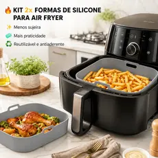 Kit 2 Formas de Silicone Quadrada Assadeira Air Fryer e Forno Forma para Fritadeira Elétrica Alça