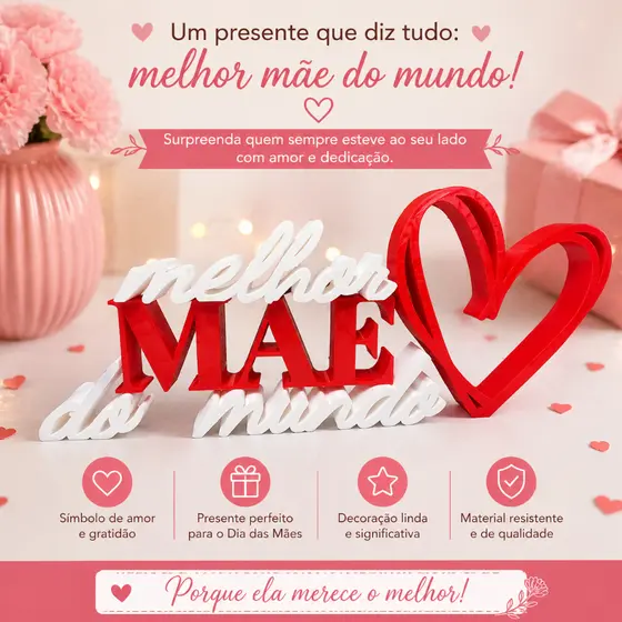 Placa Decorativa Melhor Mãe do Mundo ❤️ Presente Dia das Mães Criativo Decoração Amor Pronto Entrega