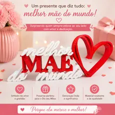 Placa Decorativa Melhor Mãe do Mundo ❤️ Presente Dia das Mães Criativo Decoração Amor Pronto Entrega