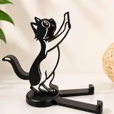 Suporte de Celular Gato Preto Decorativo | Porta Celular Mesa Fofo Minimalista Vazado 3D