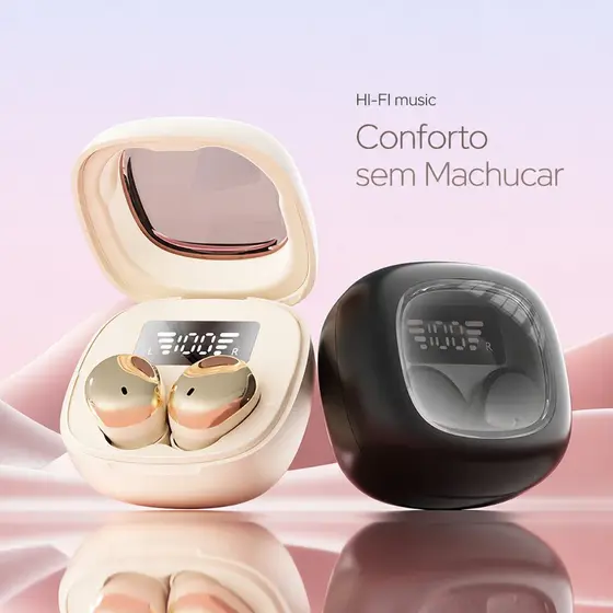 Q19 Mini Fone de Ouvido Bluetooth 6.0 Sem Fio para Dormir, LED, Confortável, Android/iOS