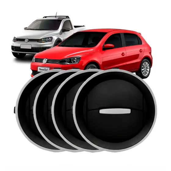 Kit com 4 Difusor Saida de Ar VW Gol Voyage Saveiro G4 G5 G6 Preto com Botão E Aro Prata