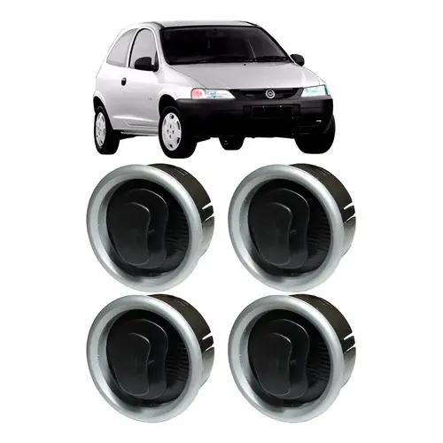 Kit Com 4 Difusor De Ar Gm Celta Anos 2001 A 2006 Preto com aro Cor Prata