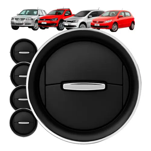 Kit 4 Difusor Saida de Ar Gol Voyage Saveiro G4 G5 G6 Preto com Botão e Aro Cromado