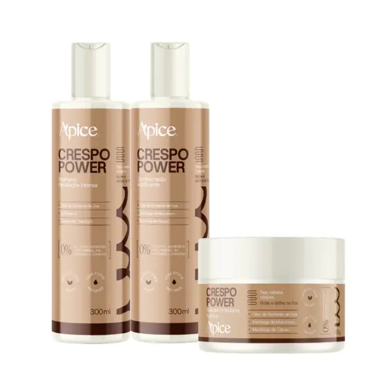 Kit Apice Shampoo Condicionador Máscara Hidratante Crespo Power Hidratante 300ml