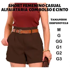 SHORT FEMENINO  TECIDO ALFAIATARIA COM BOLSO CINTURA ALTA E CINTO, CASUAL