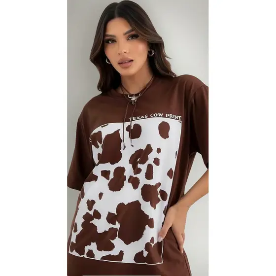 Camiseta Tee Boho T-shirt Blusinha Cow Print Vaca Tendencia