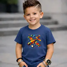 Camiseta Infantil Masculina Menino 100% Algodão Verão Avião Lego Juvenil Casual Basica Boho Vintage