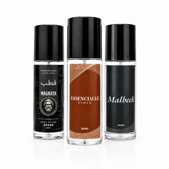 Kit Masculino Amadeirado - Body Spray Malbeck, Essencialle Men e Magnata