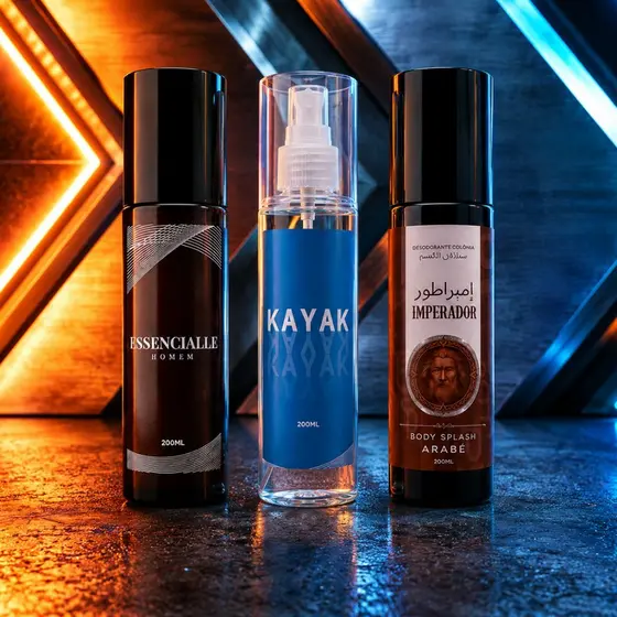 Trio Body Spray Masculino- Poder do homem forte- Essencialle, Kayak e Imperador- 200ml (Cada)