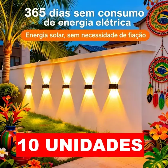 Até 10 Arandelas Externas Solares à Prova d'Água, Duração de 12h/2h, Ligar à Noite/Desligar o Dia Automático, Luz Quente