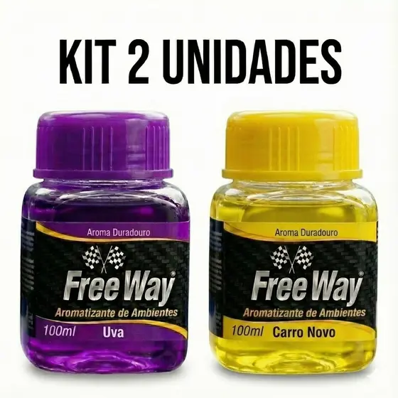 Kit 2 Aromatizantes Automotivo Líquido Free Way - Uva e Carro Novo - Cheirinho para Carro