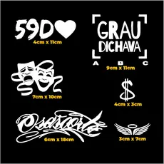 Kit 06 Adesivos GRAU DICHAVA, 59D, CHORA AGORA RIR DEPOIS, CIFRÃO, ANJO Moto, OSASCORTEE