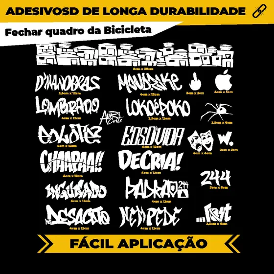 Cartela Aadesivos Kit Originais Quadro Bike, Favelinha Aranha 244 Chapaa! Alta Durabilidade