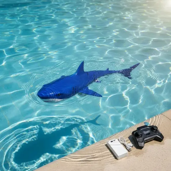 Tubarão Shark Azul Recarregável Controle Remoto Com Luz Led Rei Dos Mares Brinquedo
