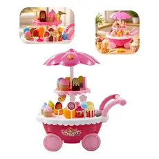 Brinquedo Infantil Carrinho De Sorvete Com Luz E Som Acessórios Inclusos Para Brincar Vender Gelados