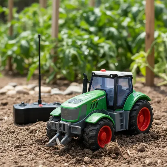 Carrinho Controle Remoto Trator Agricultura Recarregável Cor Verde-musgo Personagem Agricultuor