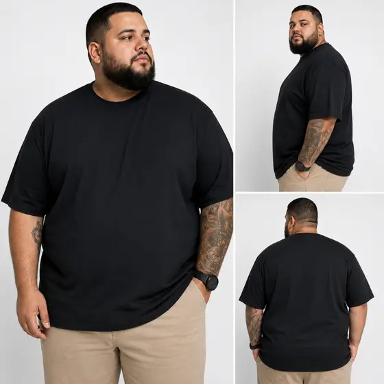 Camiseta Masculina Plus Size G1 ao G4 Casual 100% Algodão Moderno Bom Caimento - Básica Gola Canelada