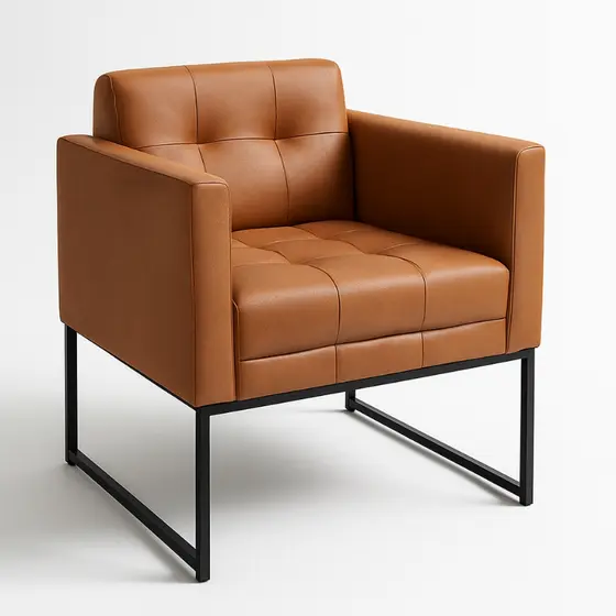 Poltrona Decorativa Courino Corino Luxo Recepção Escritorio Sala Base De Aluminio Preto