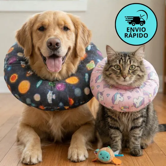Colar Elizabetano Pet Pós-Cirúrgico Macio Ajustável Cão Gato P M G GG Estampado Recuperação