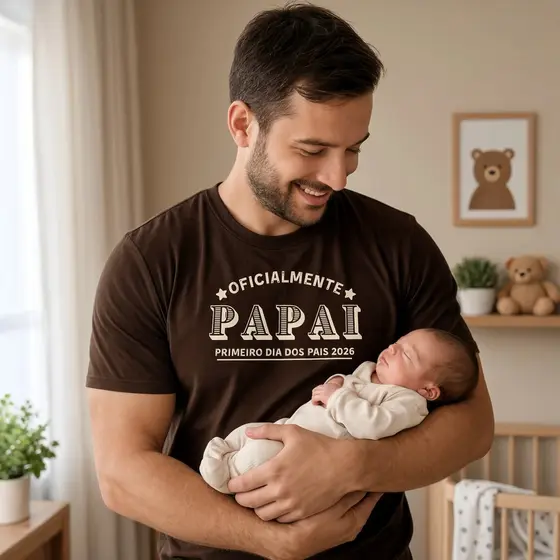 Camiseta Oficialmente Papai Primeiro Dia Dos Pais Estilo Casual Excelente Acabamento Algodão
