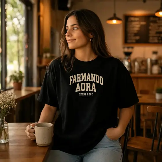 Camiseta Farmando Aura Oversized Unissex 100% Algodão Estampa Durável Caimento Amplo Casual Streetwear Moda Urbano Top