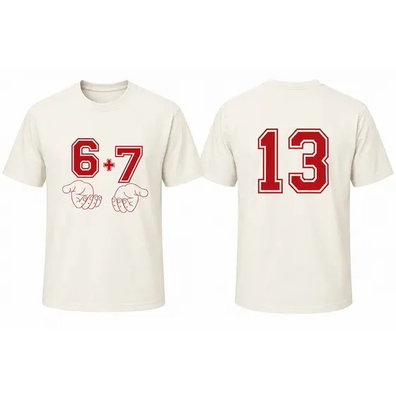 Camiseta Six Seven Estampada 6+7 Número 13 Algodão Premium Manga Curta Unissex Casual Conforto Para Uso Diário Estilo