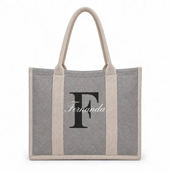 Bolsa Feminina Grande Personalizada Com Nome e Inicial Praia Mercado Viagem Academia Piscina Com Bolso Interno Zíper