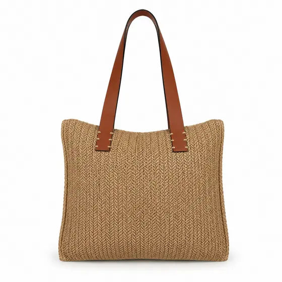 Bolsa Feminina Palha Trançada Grande Com Alças Marrom Estilo Casual Elegante Ideal Para Praia Passeios Trabalho Compras
