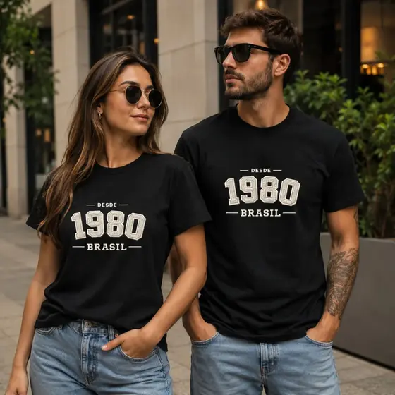 Camiseta Unissex Desde Anos Brasil Vintage Algodão Casual Manga Curta Premium Confortável Estampa Modelagem Moderna Top