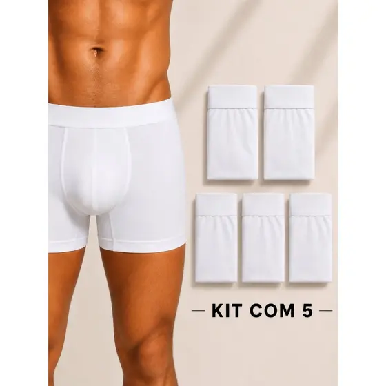 Kit Com 5 Cuecas Boxer De Microfibra Adulto Box Masculina Lisas Brancas