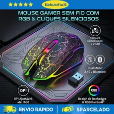 Mouse sem fio para notebook dual band receptor nano 2,4ghz / Bluetooth RGB recarregável mouse gamer sem fio