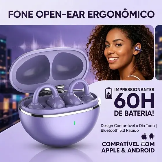 Fones de Ouvido Bluetooth Sem Fio - Gamer e Esportivo, Compatível com Android/iOS  Condução Óssea Gancho