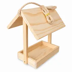 Comedouro Casinha para Pássaros em Madeira Pinus Ideal para Aves com Corda de Sisal
